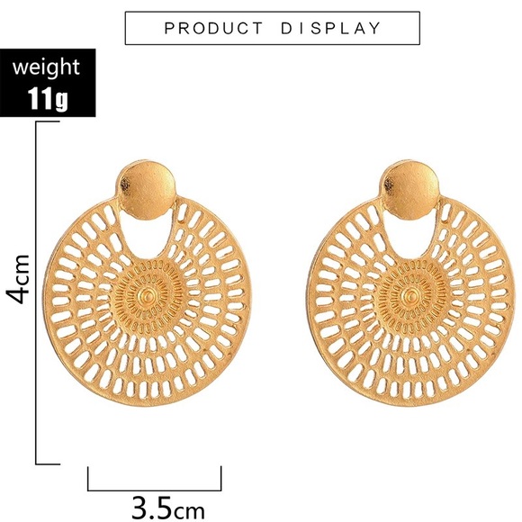 Hollowed Round Circle Stud Drop Earrings - Picture 4 of 5